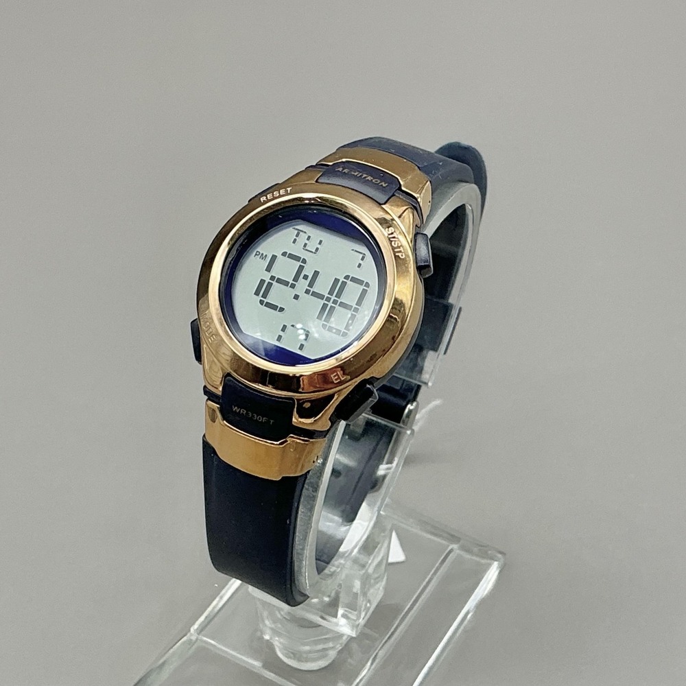 Armitron Watch Womens‎ Digital Blue Resin Strap Gold Tone 100M WR Chronograph